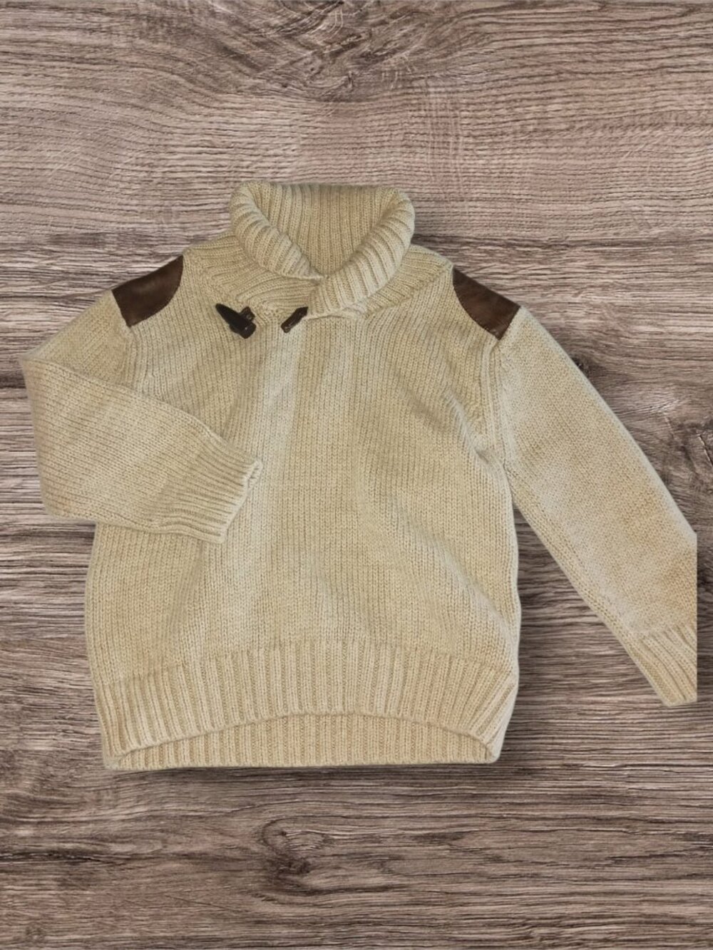 Cherokee 18M Cream Knit Toggle Sweater with Elbow Patches Toddler Pullover